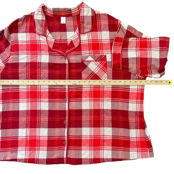 NWOT PJ Set Boxy Plaid Flannel Oversized Cozy Comfy Red Cream Plus Size 3x - Picture 6 of 9